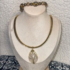 Gold and Cream Necklace with Matching Bracelet